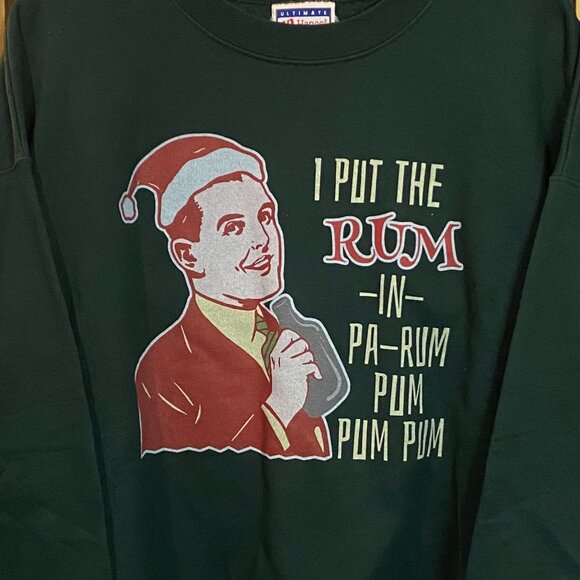 2000s Christmas Sweatshirt I Put the Rum in Pa-Rum-Pum-Pum Green Large - Picture 4 of 4
